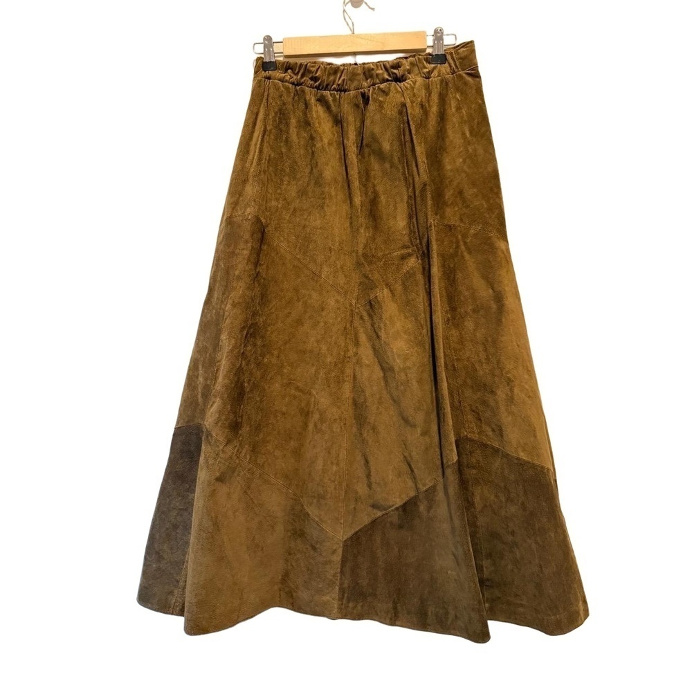 * Amazing * Vintage BG Street Green Suede Leather A Line Flare Midi Skirt size M